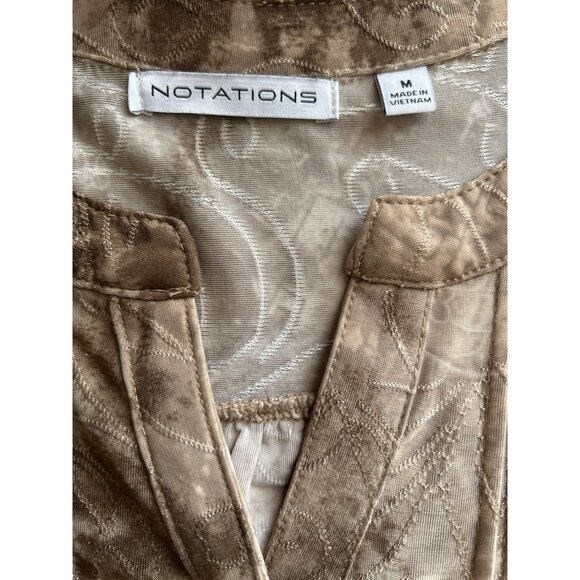 Notations Tan & Brown Sleeveless Pleated Front V Neck Blouse Size Medium - Picture 4 of 8